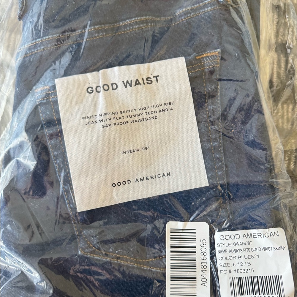 Good American Blue Skinny Jeans-High Rise, Gasp Proof Waistband, inseam 29”